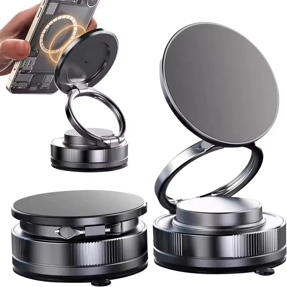 Vacuum Magnetic Car Phone Holder in Black, Suction Cup Mount with Locking Knob and Listed 360-Degree Rotation for Compatible Smooth Flat Surfaces