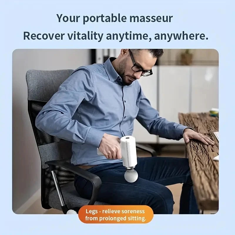 Massage Gun with Type C Charging, Four Replaceable Heads and Six Speed Settings, Portable Electric Personal Massager in White or Green for Home Use