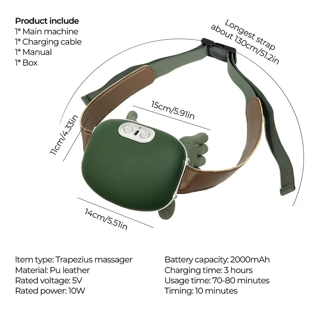 Kneading Neck and Shoulder Massager in Green with USB Type-C Option, Wireless Massage Shawl and Brushless Motor References for Adult Comfort Routines