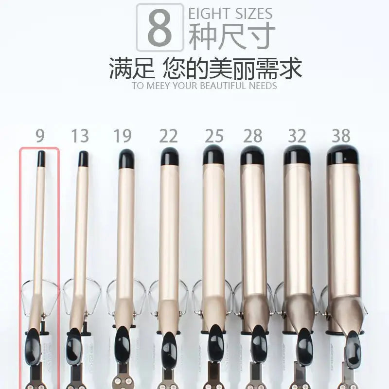 LCD Temperature-Control Curling Iron with Separate 9–38mm Ceramic Barrel Options or Pink and Golden Curl-Straight Combo Styles for Adult Hair Styling