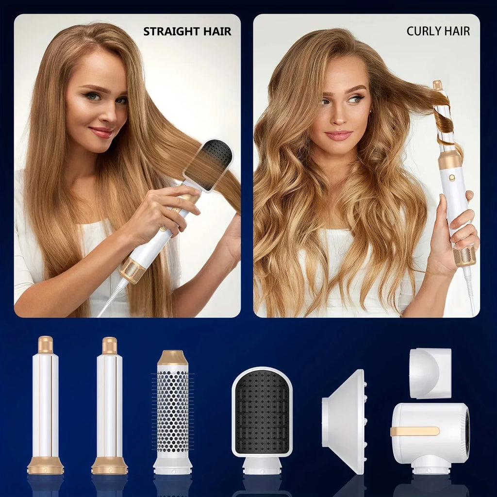 7-in-1 Hair Dryer Brush by Tinsol with Replaceable Styling Heads, Three Heat and Airflow Settings, 2m Cord, Black or White Options and US 110V Version