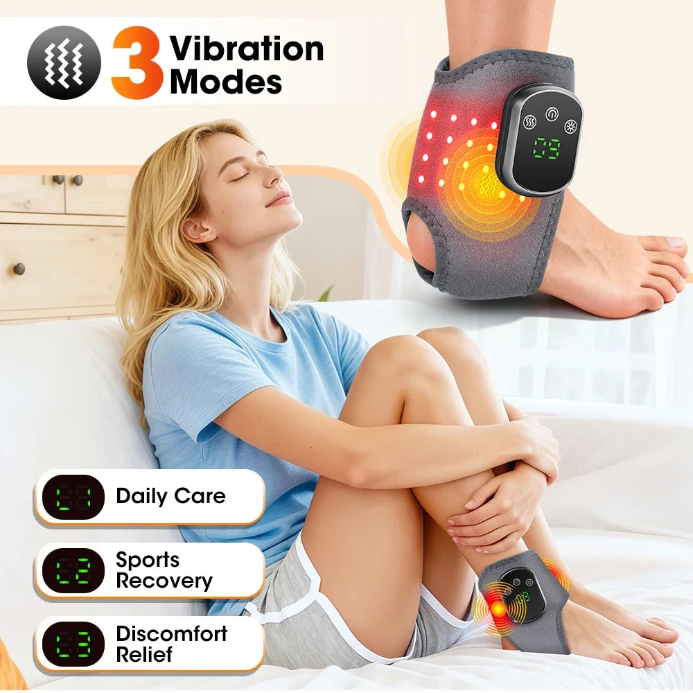 Rechargeable Ankle Heating Wrap XBL-8688A1, Red Light and 3 Vibration Modes with 1800mAh Battery, USB-C Charging and 1 or 2 Piece Options for Adult Personal Care