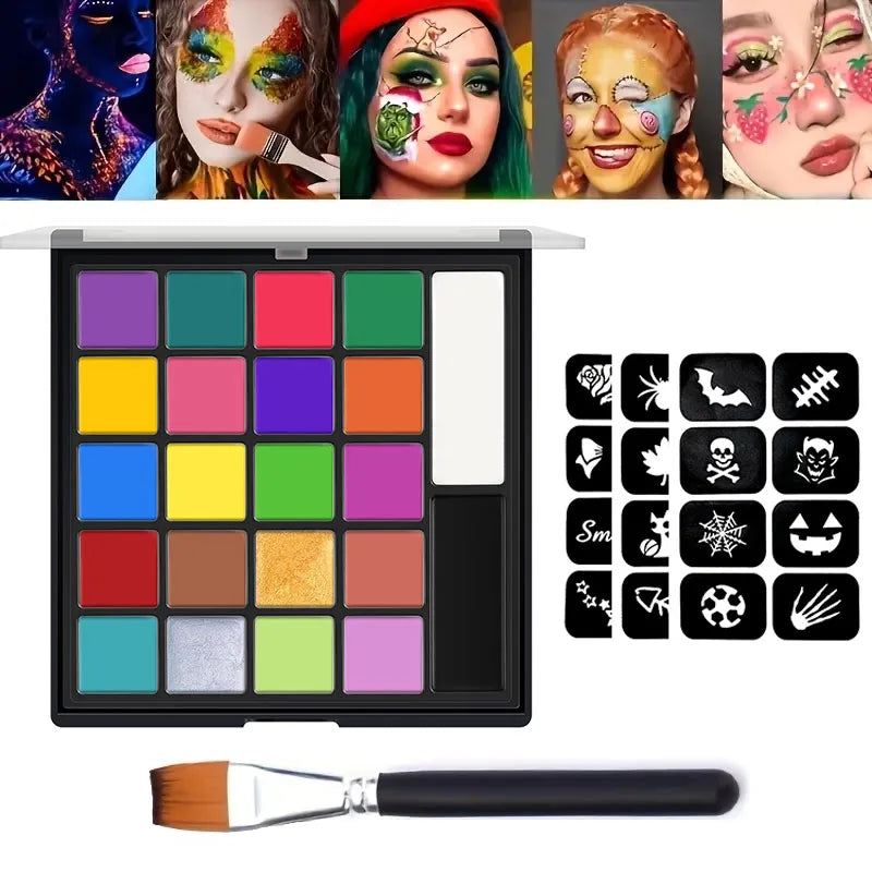 22 Color Face Paint Palette and SFX Makeup Kit Options for Halloween, Cosplay and Stage Costumes, with Brush Bundle Choices for Creative Body Art