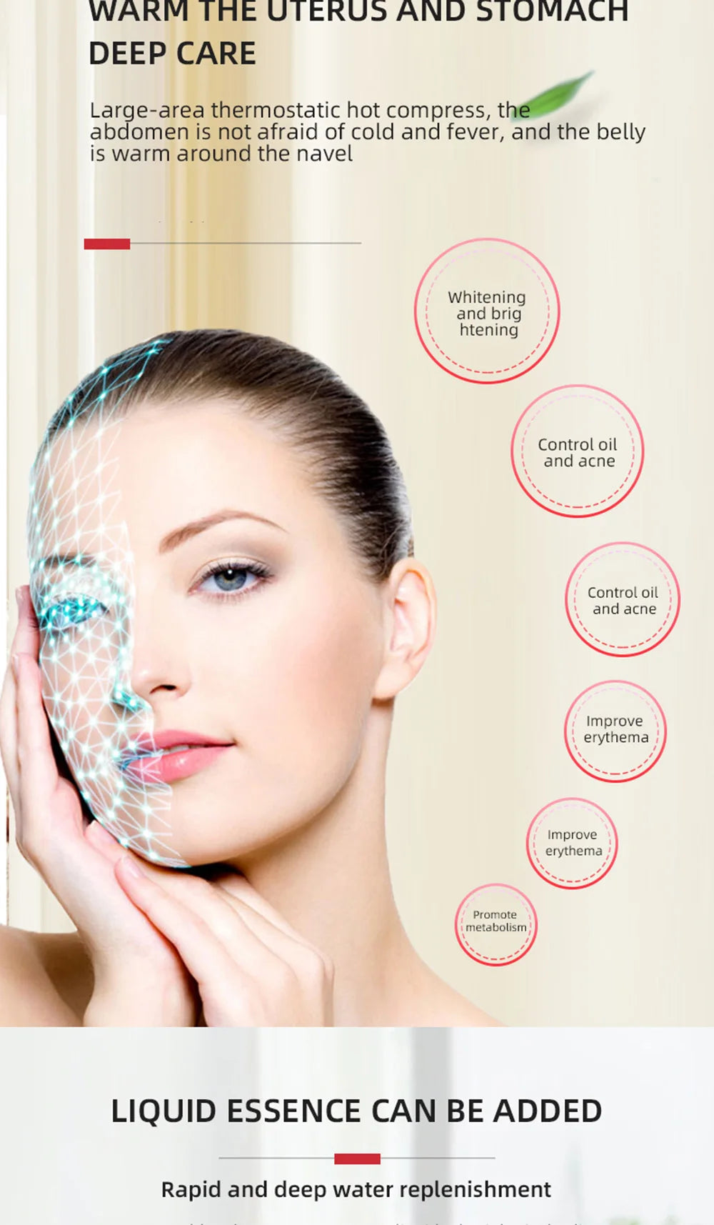 Facial LED Beauty Machine with Seven Listed Light Colors and Spray Option, 10W DC 12V Device with Adapter and Eyeshade References for At-Home Beauty Routines