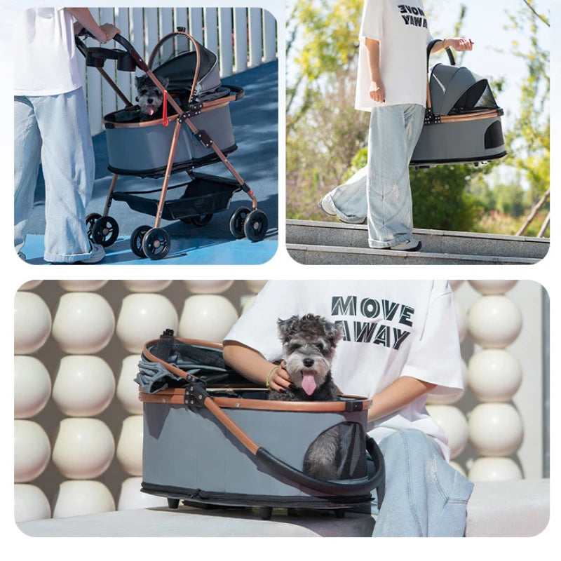 Folding Pet Stroller with Detachable Carrier, Listed 30lb Capacity and Easy Lock Canopy, Size M in Five Colors for Suitable Dogs and Cats on Neighborhood Outings