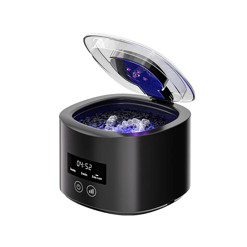 Three-Mode Retainer Cleaner with Black Portable Design, Automatic Cleaning Device for Compatible Removable Dentures, Dental Appliances and Selected Jewelry Care