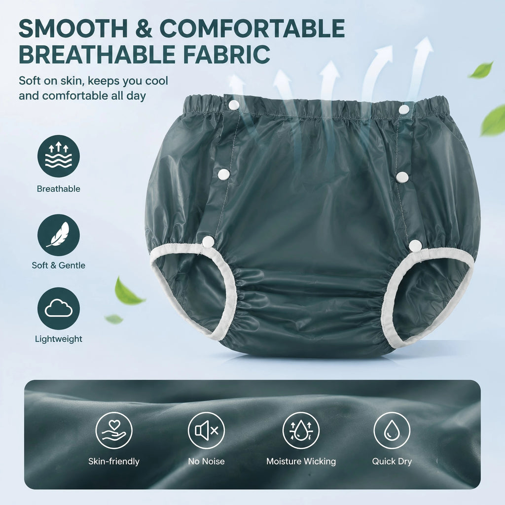 Side-Snap Adult Diaper Cover, Washable Reusable TPU Waterproof Overpants for Use with Disposable Diapers, L XL XXL Sizes and Five Finish Options