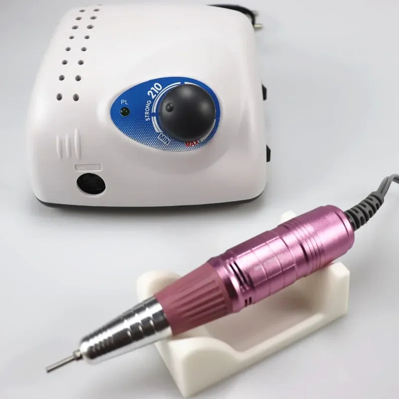 Strong 210 Pro IV Nail Drill Set with Listed 65W Input, 45,000 RPM Maximum, Six Bits, Handpiece and Foot Switch for Manicure Work, EU Plug Reference