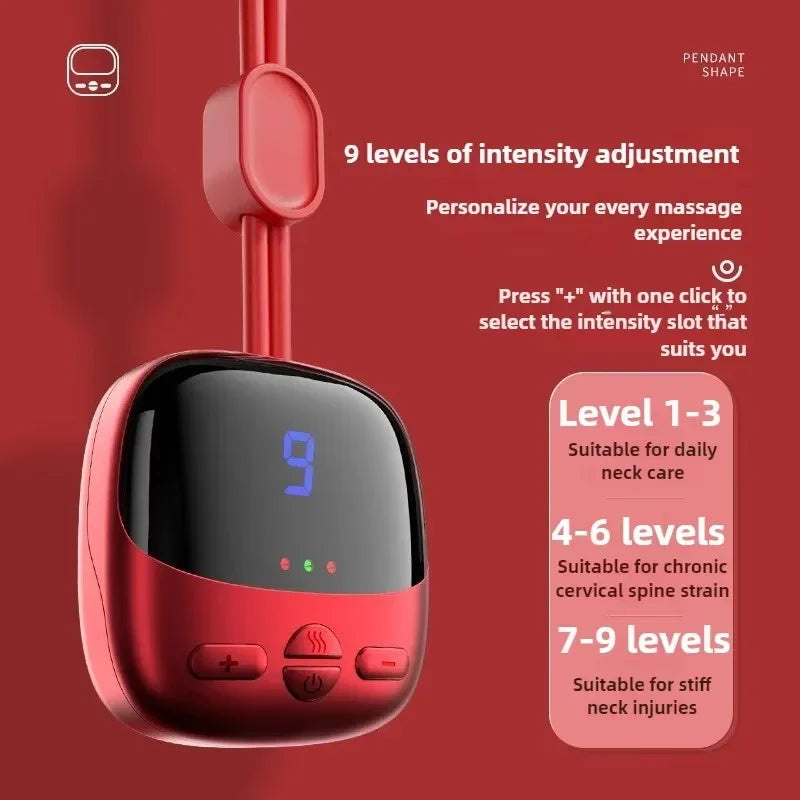 Pendant-Style Heated Neck Massager with Four Low-Frequency Modes, 15 Intensity Levels, Three Heat Settings and LED Display in Gray or Red