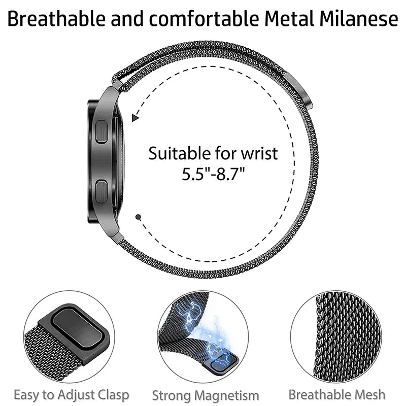 Milanese Watch Band in Stainless Steel with Magnetic Loop, 20mm or 22mm Width and Twenty-Seven Color Labels for Compatible Watch Lug Connections