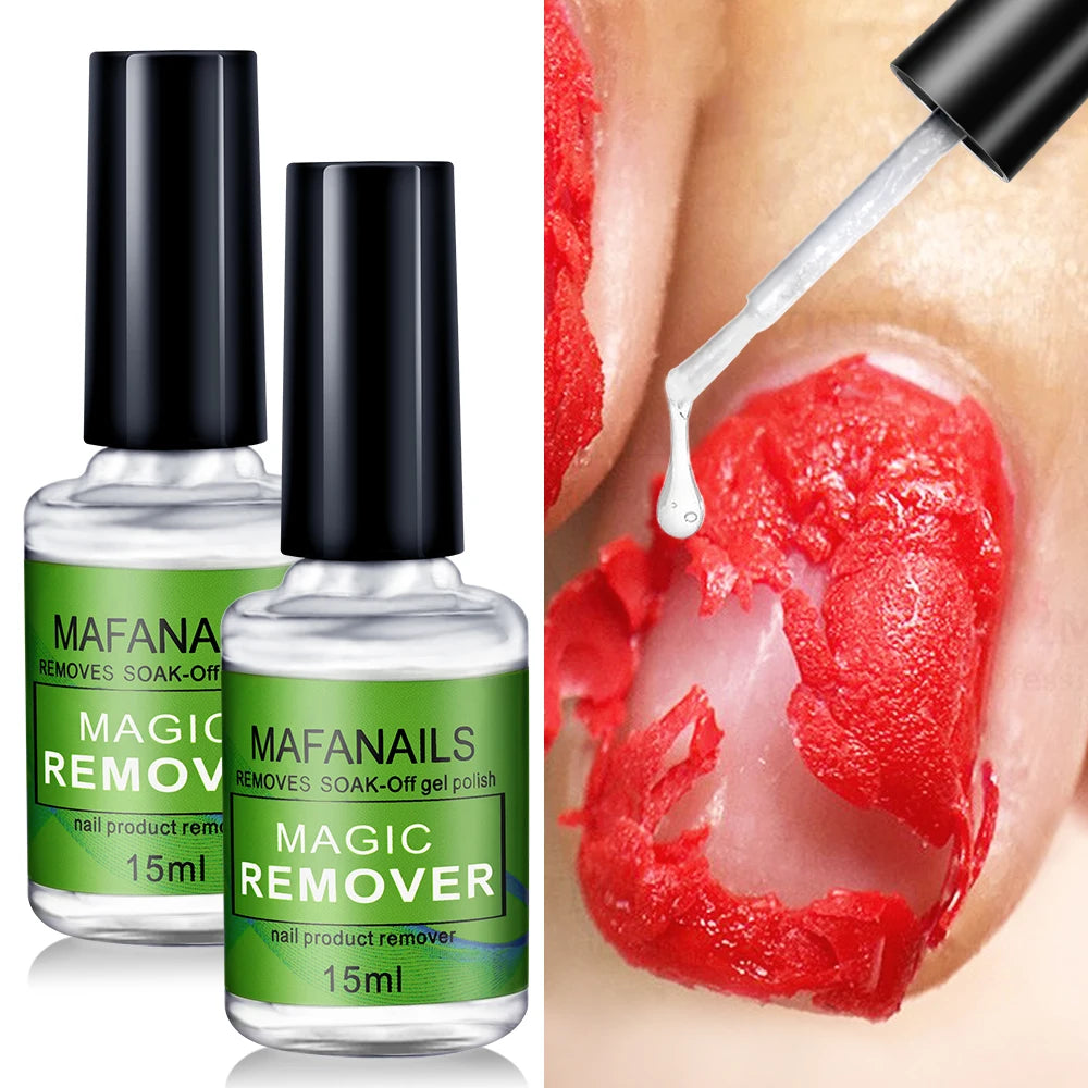 Magic Gel Nail Polish Remover with Listed 15ml Size, 2pc or 4pc Purchase Labels for UV Semi-Permanent Polish and Instruction-Guided Adult Manicure Removal