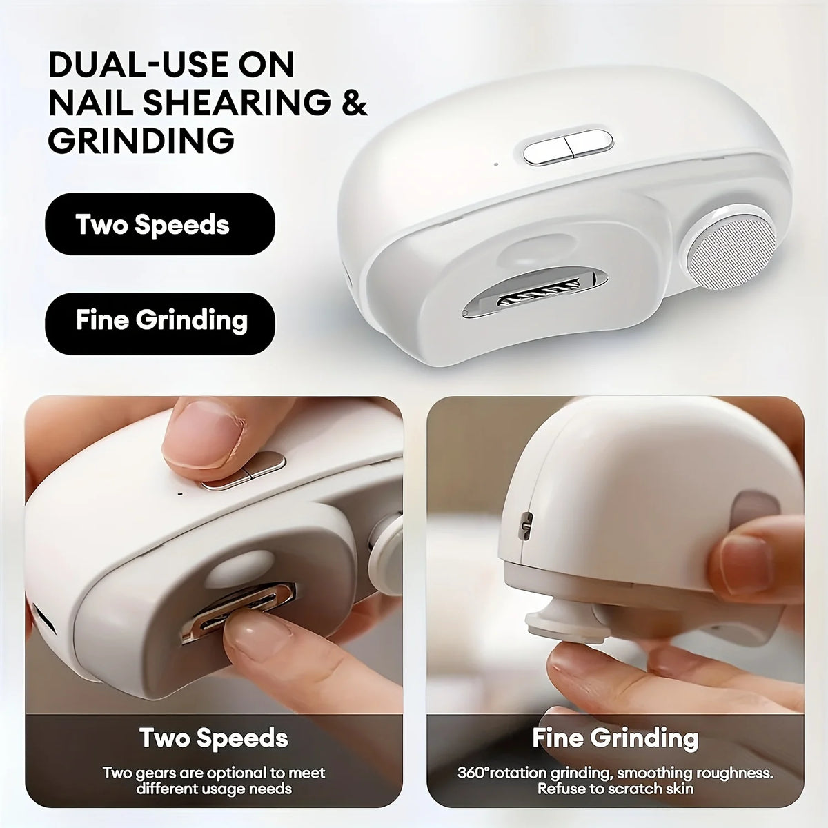 Electric Nail Care Tool Options with Clipper, Polisher and Shaping References, White, Pink or Purple Selections for Adult At-Home Manicure Routines