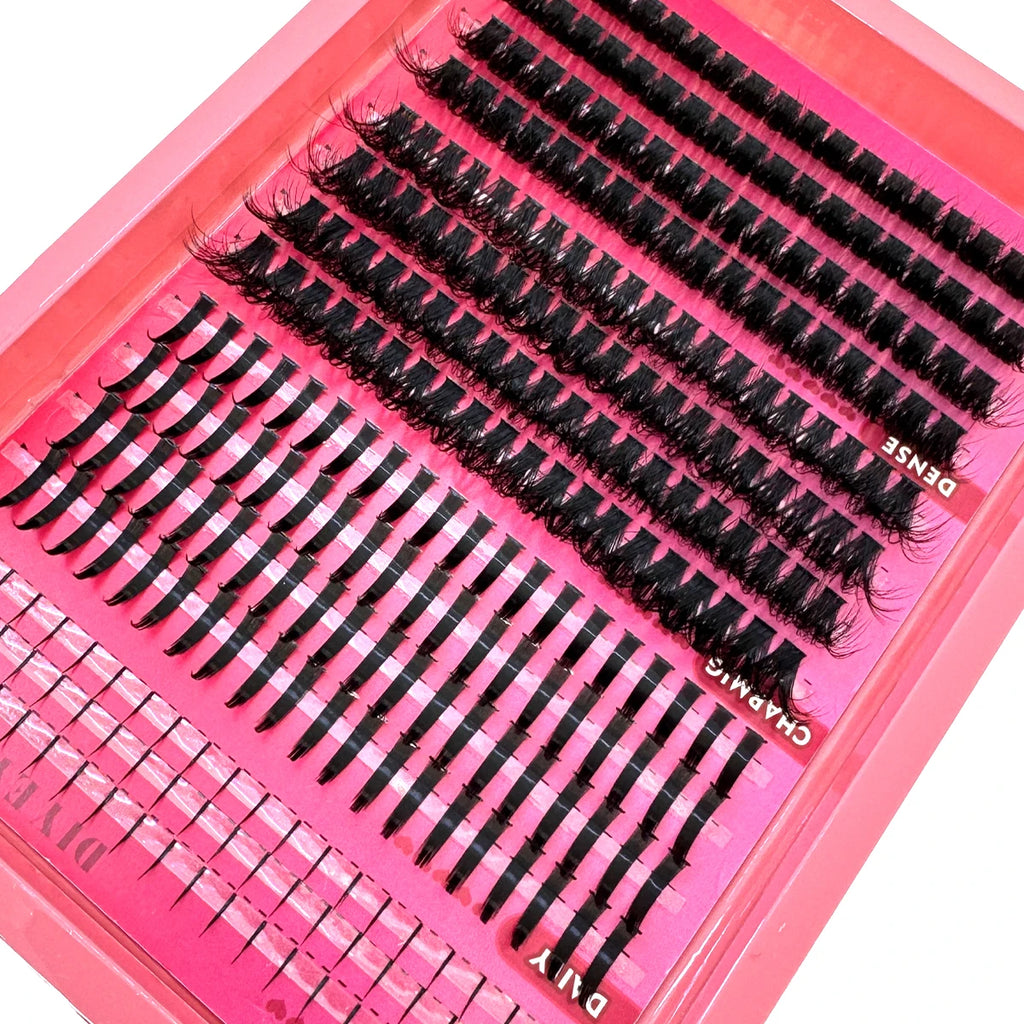 Spiky Manga Lash Clusters with Bottom Lash References, Individual False Eyelashes in 15-Row and 16-Row Style Selections with D or dd Curl and MIX Length Labels
