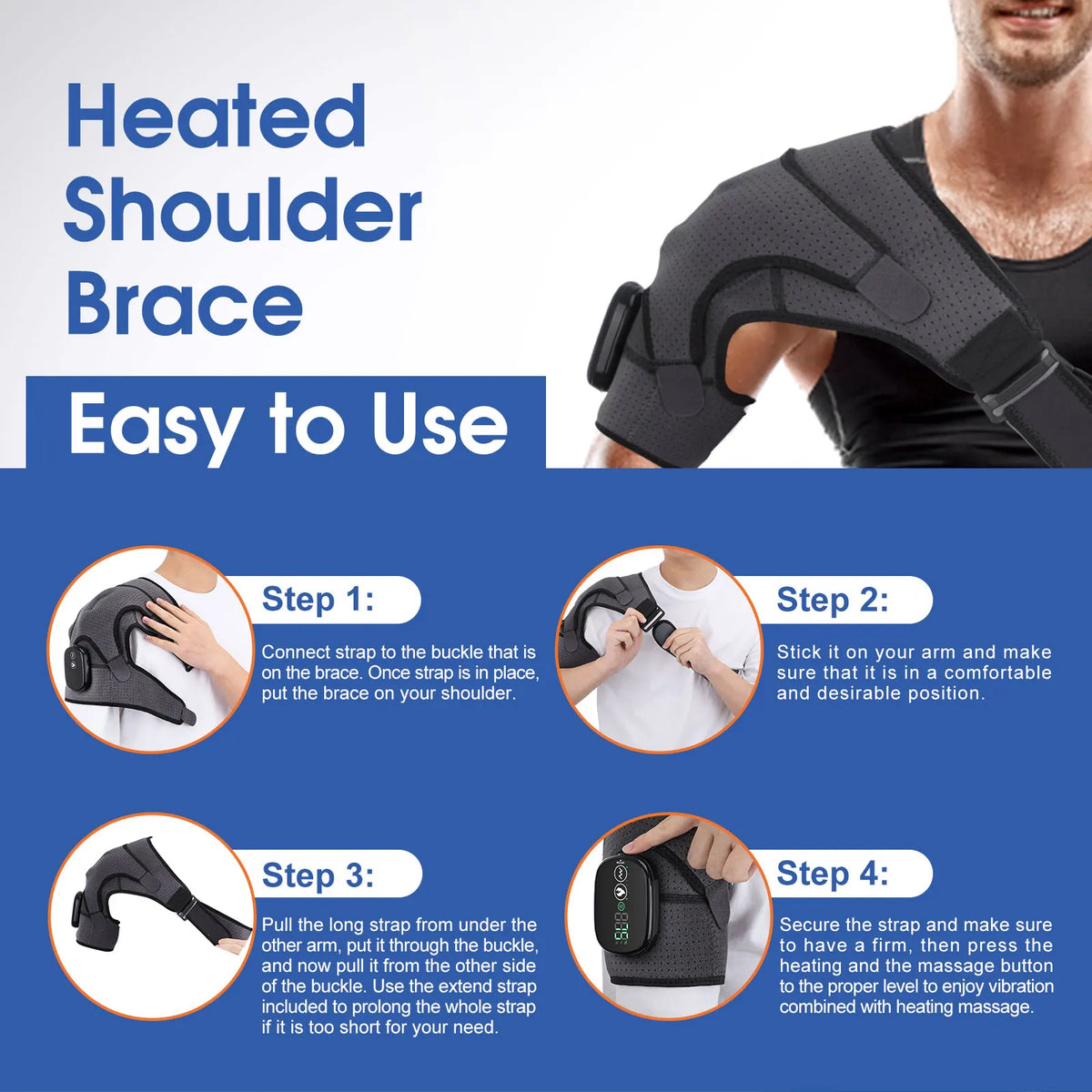 Electric Shoulder Heating Belt with Listed Adjustable Massage and Support Wrap Design, Gray, Black or Black-and-Gray Options for Adult At-Home Personal Care