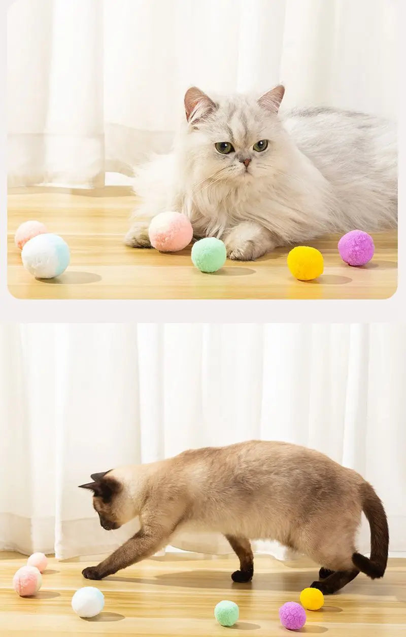 Cat Pom Pom Balls in Colorful Polyester, Listed 3 cm Plush Puff Toys for Supervised Indoor Chase and Batting Play, 20 to 500 Piece Pack Options