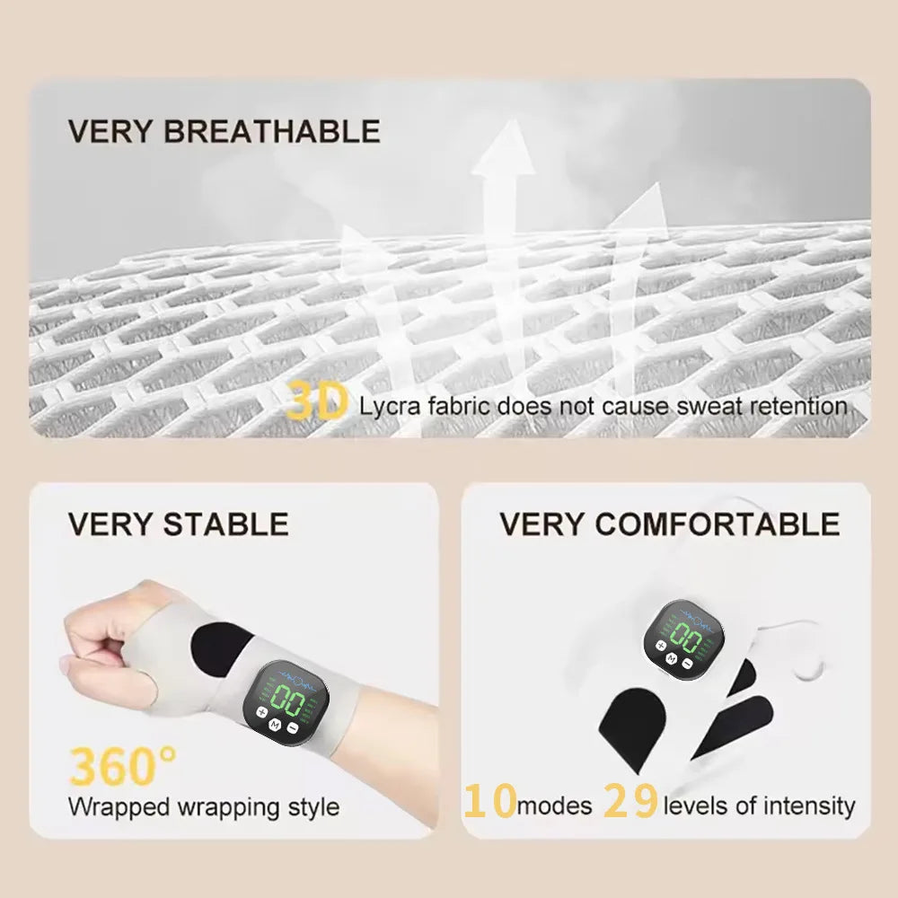 Compression and Vibration Wrist Massager with Five Listed Compression Levels and Three Vibration Levels, White or Light Blue USB Type-C Device for Adult Relaxation