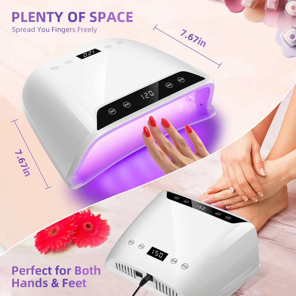 72-LED Gel Nail Curing Lamp with Four Timer Settings, Digital Touch Display, Automatic Hand Sensor and Detachable Base, White with US or EU Plug Options