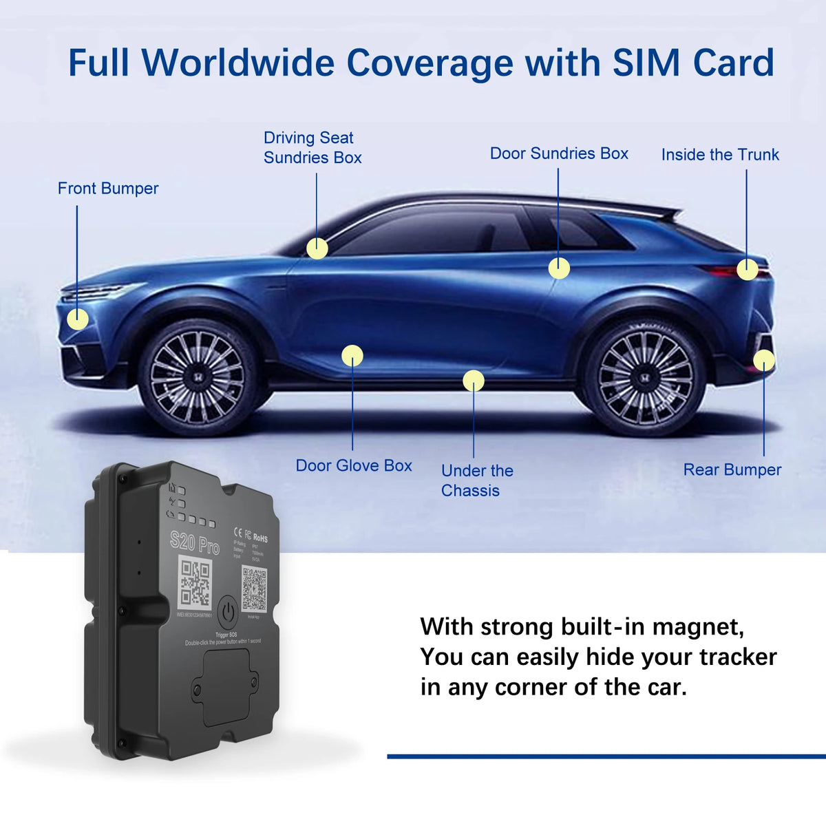 4G GPS Vehicle Tracker for Cars and Motorcycles with TrackerOne App, Included SIM Reference, Geofencing and 7500mAh Battery, Paid Service Required