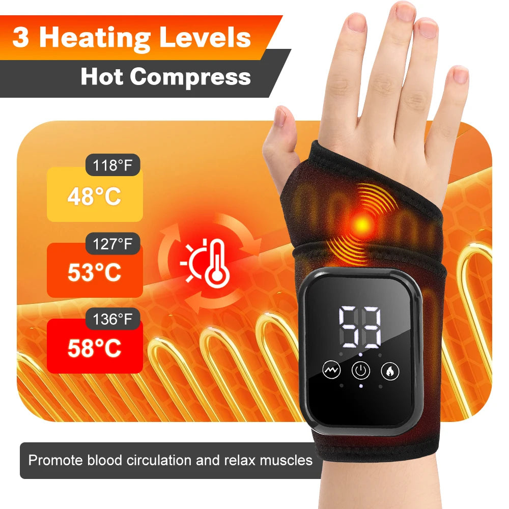 Heated Wrist Massager Wrap with Three or Five Heat Settings, Three Vibration Modes and Adjustable Strap, Type-C Rechargeable Models for Personal-Care Breaks