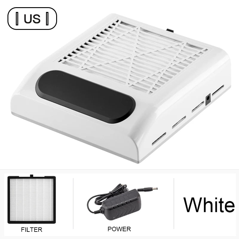 Nail Dust Collector with Touch Switch and Replaceable Filter, ABS Manicure Vacuum in White, Pink, Silver or Gold with US and EU Selection Labels