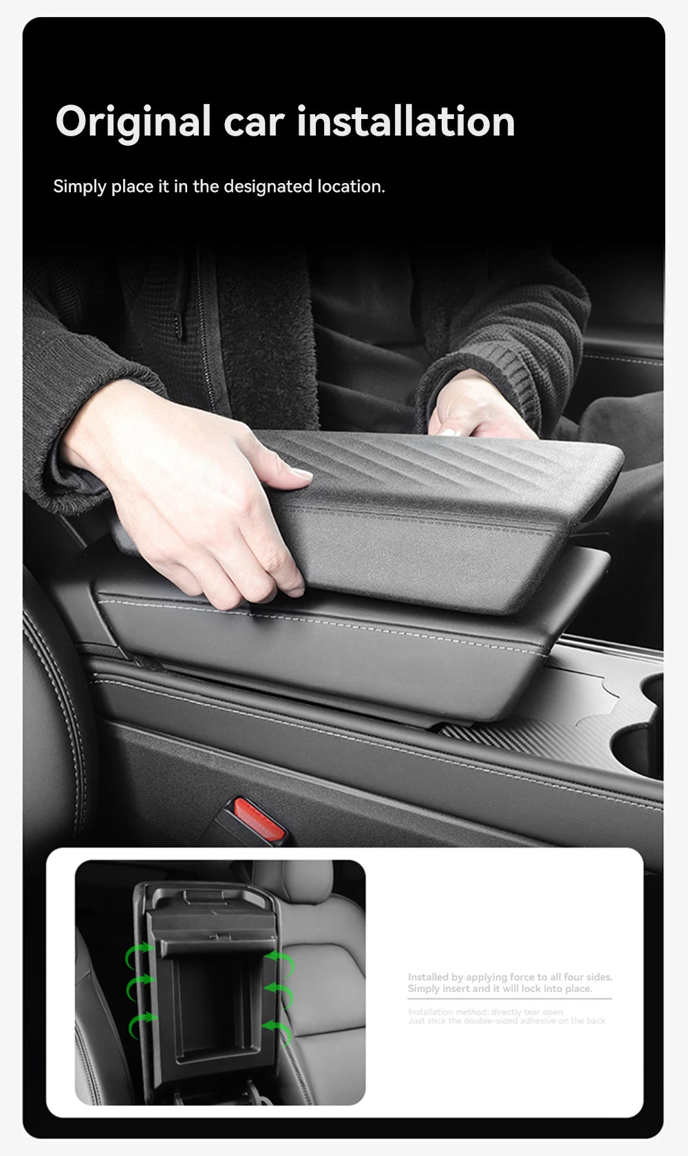 Center Console Armrest Cover with TPE and TPU Material Options, Stripe and Wavy Grain Styling for Select Tesla Model 3 Highland and Model Y Juniper Interiors