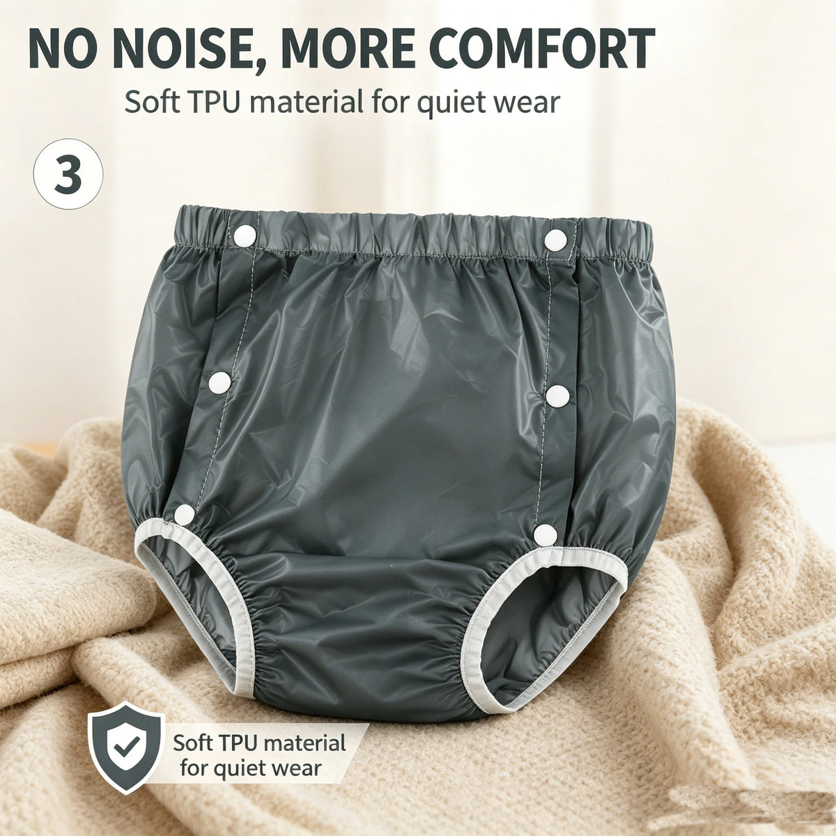 Side-Snap Adult Diaper Cover, Washable Reusable TPU Waterproof Overpants for Use with Disposable Diapers, L XL XXL Sizes and Five Finish Options