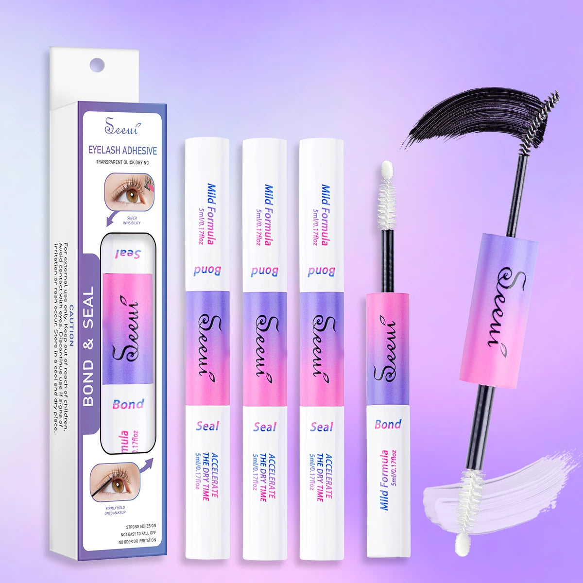 Eyelash Cluster Glue and Seal with Lash Glue, With Tweezers, SET and 3pcs Option Labels for Adult False Lash Application and Everyday Beauty Routines
