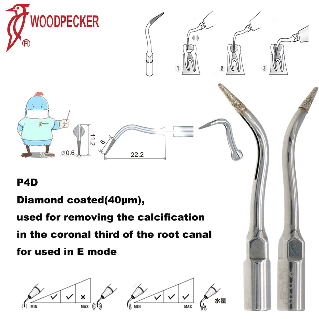 Ultrasonic Scaler Handpiece and Tip Options by Woodpecker, HW-5L LED Handpiece or P, E and G Series Tips for Compatible Dental Equipment