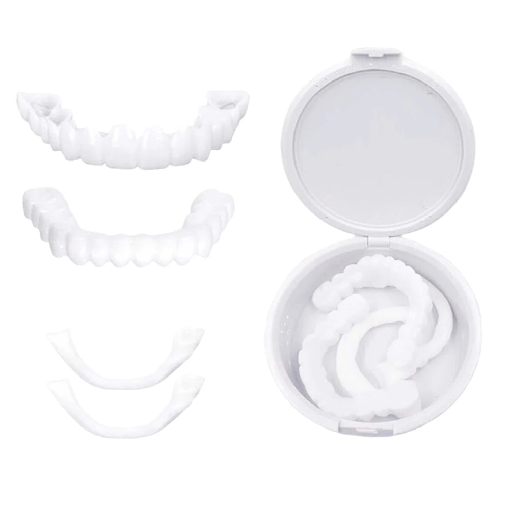 White Cosmetic Teeth Cover, Temporary False-Teeth Appearance and Denture-Style Listing with Material, Fit and Retention Requiring Professional Dental Review