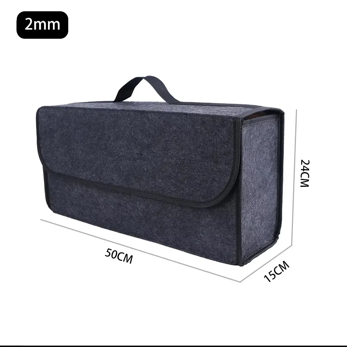 Foldable Felt Car Storage Box, Dark Gray Polyester Trunk Organizer in Two Listed Sizes with 2mm or 3mm Thickness Options for Vehicle Accessories