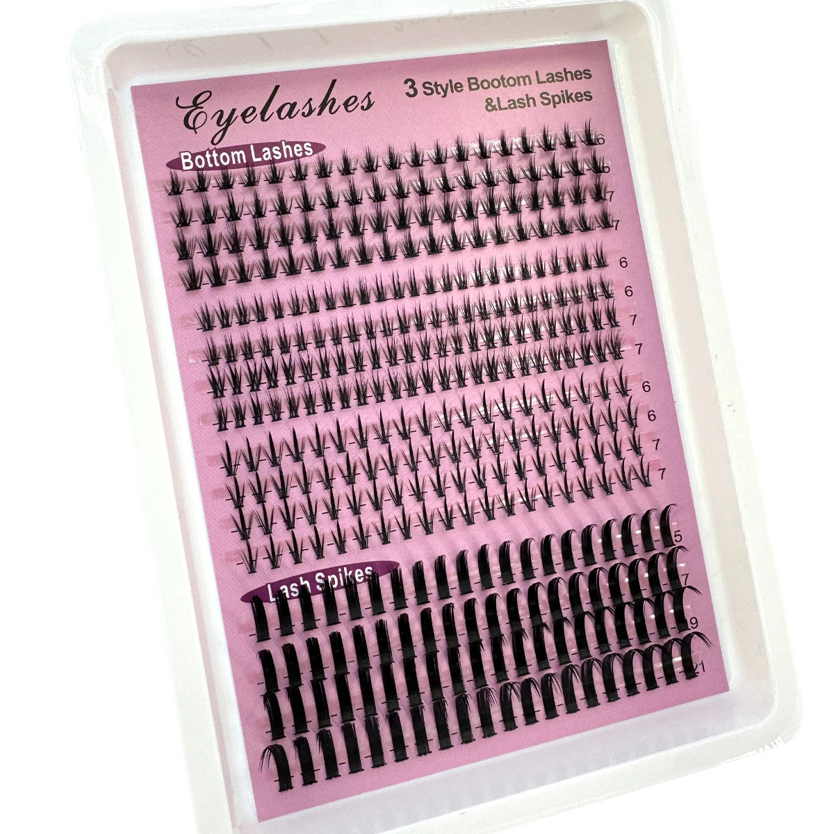 Bottom Lash Clusters and Individual Lash Spikes with 6–7mm and 15–21mm Length References, D Curl MIX Options in 12 or 16-Row Styles for Adult Manga Makeup