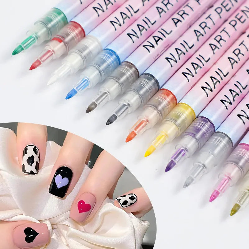 Nail Art Graffiti Pens, 12-Color Drawing Set with 12-Piece Title Reference for Abstract Lines, Creative DIY Manicure Decoration and Painting Liner Designs