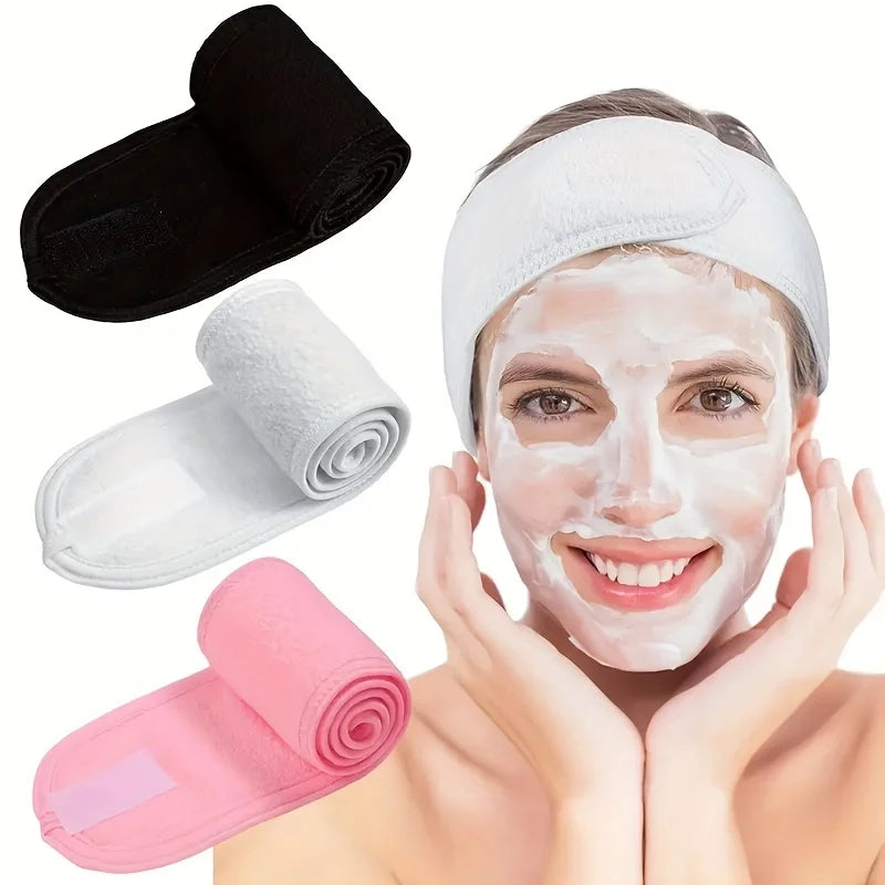 Adjustable Spa Headband for Women, Wide Hair Band for Makeup, Face Washing and At-Home Beauty Routines in Black, White, Gray, Purple or Pink Single-Piece Options