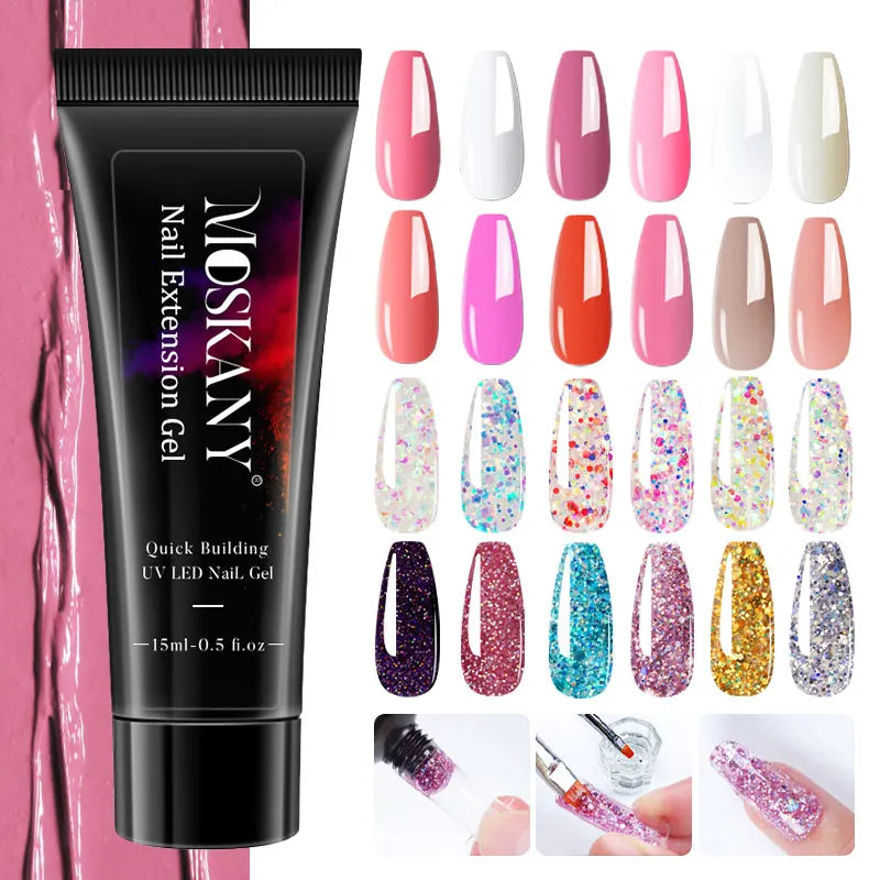 Poly Nail Gel Kit Options for Nail Extensions and DIY Manicure, Single, Three and Six-Piece Gel Selections with Listed 6W LED Lamp Set