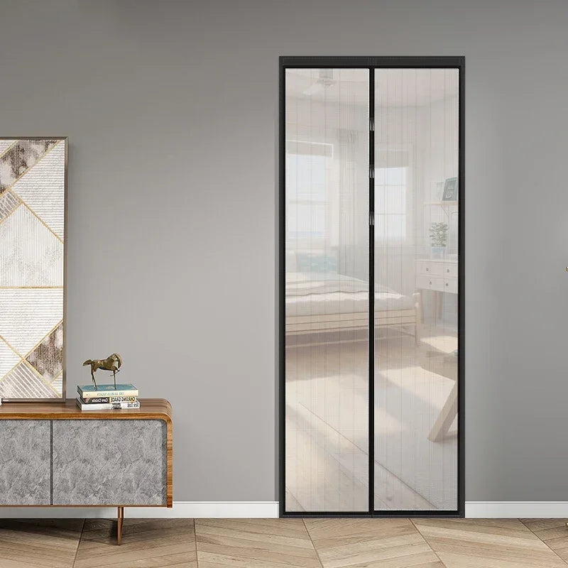 Magnetic Mesh Door Curtain with No-Drill Hook-and-Loop Mounting, Polyester Insect Screen in Black or White, 90 x 210 cm and 100 x 210 cm for Home Ventilation