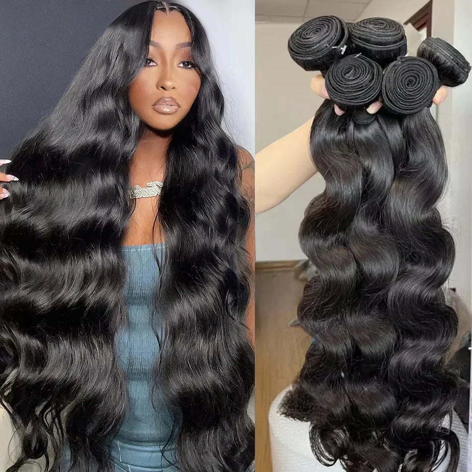Body Wave Human Hair Bundles in Natural Color, Remy Weave Extensions with 10–40 Inch Stretched Lengths and Mixed-Length Options for Personalized Salon Styling