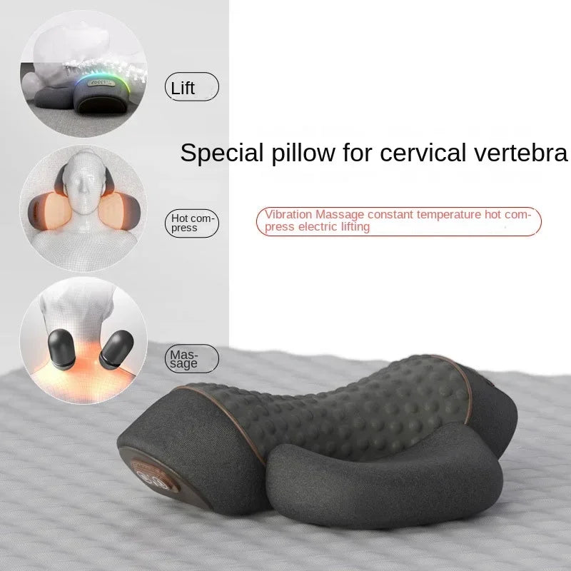 Heat and Vibration Neck Pillow with Listed Three-Level Settings and Slow-Rebound Core, Electric Personal-Care Support in Massage and Traction-Labeled Options
