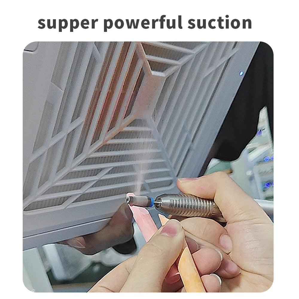 Manicure Nail Dust Extractor with WL007 and WL005 Model Options, US or EU Adapter Labels and Listed WL007 Reusable Filter with Extra Filter