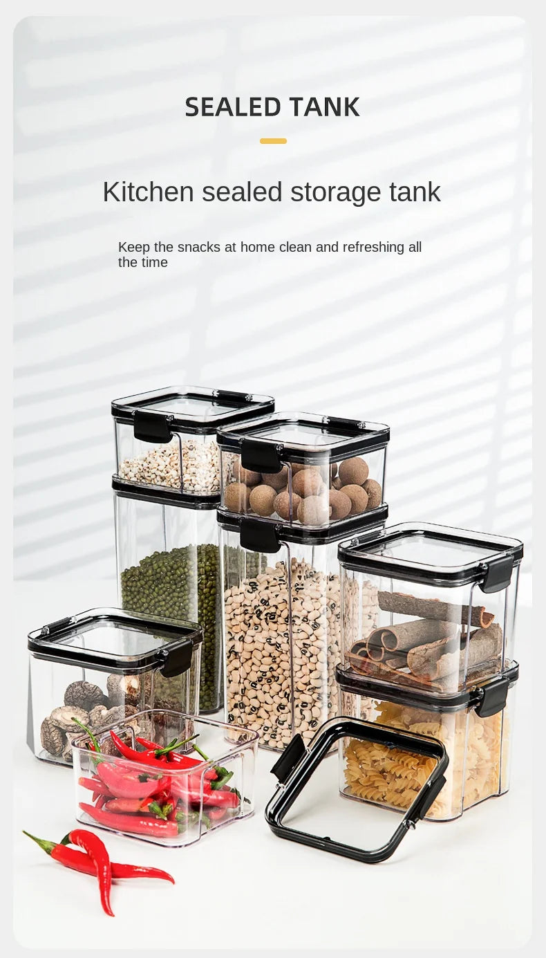 Clear Pantry Storage Jars with White or Black Covers, Five Capacity Options from 460ml to 1800ml and Single-Size Packs or Mixed Five-Size Kitchen Sets