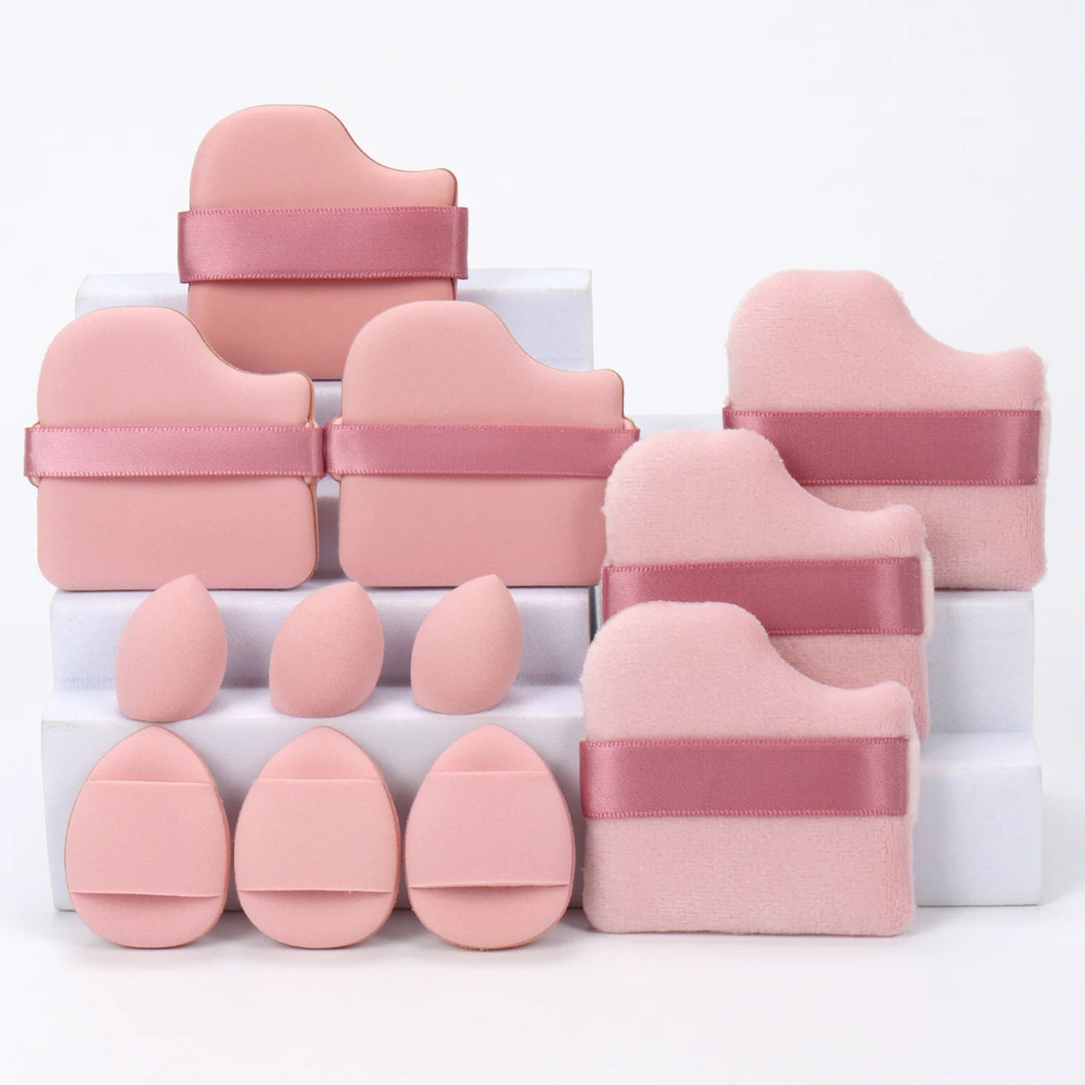 12-Piece Makeup Sponge and Powder Puff Set with Mini Air Cushion Puff and Beauty Egg References, 18 Color and Style Labels for Adult Cosmetic Application