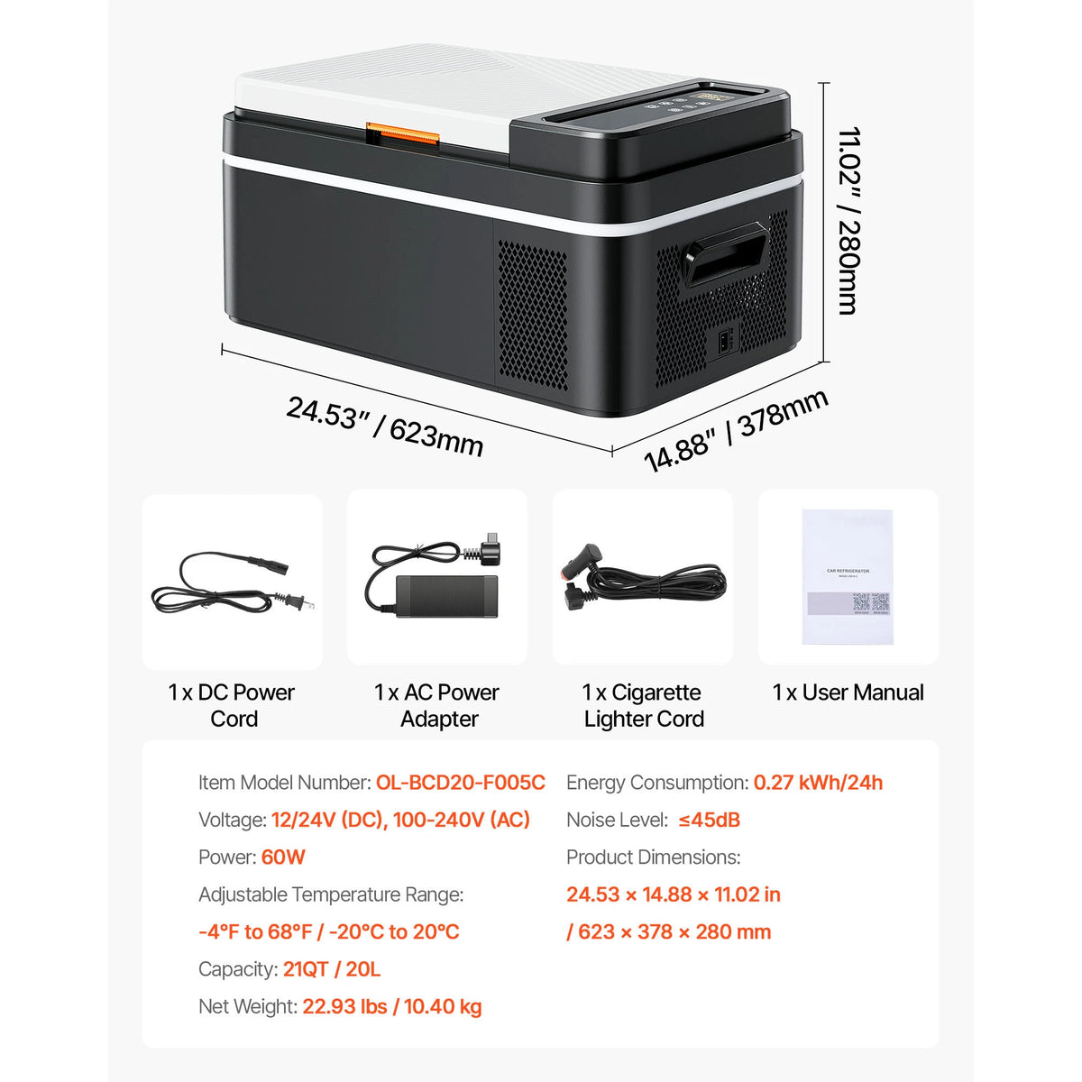 Portable Car Refrigerator by Succebuy, 15L–55L Compressor Cooler with Touch Panel and App Control, ECO and MAX Modes, 12V/24V DC Support for RV Camping and Road Trips
