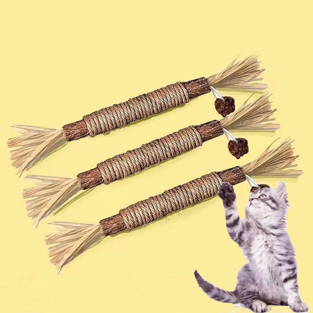 Silvervine Cat Sticks with Hemp Rope, Natural Wood Pet Play Toys for Supervised Indoor Exploration and Interactive Sessions, Pack Options from 3 to 20 Pieces