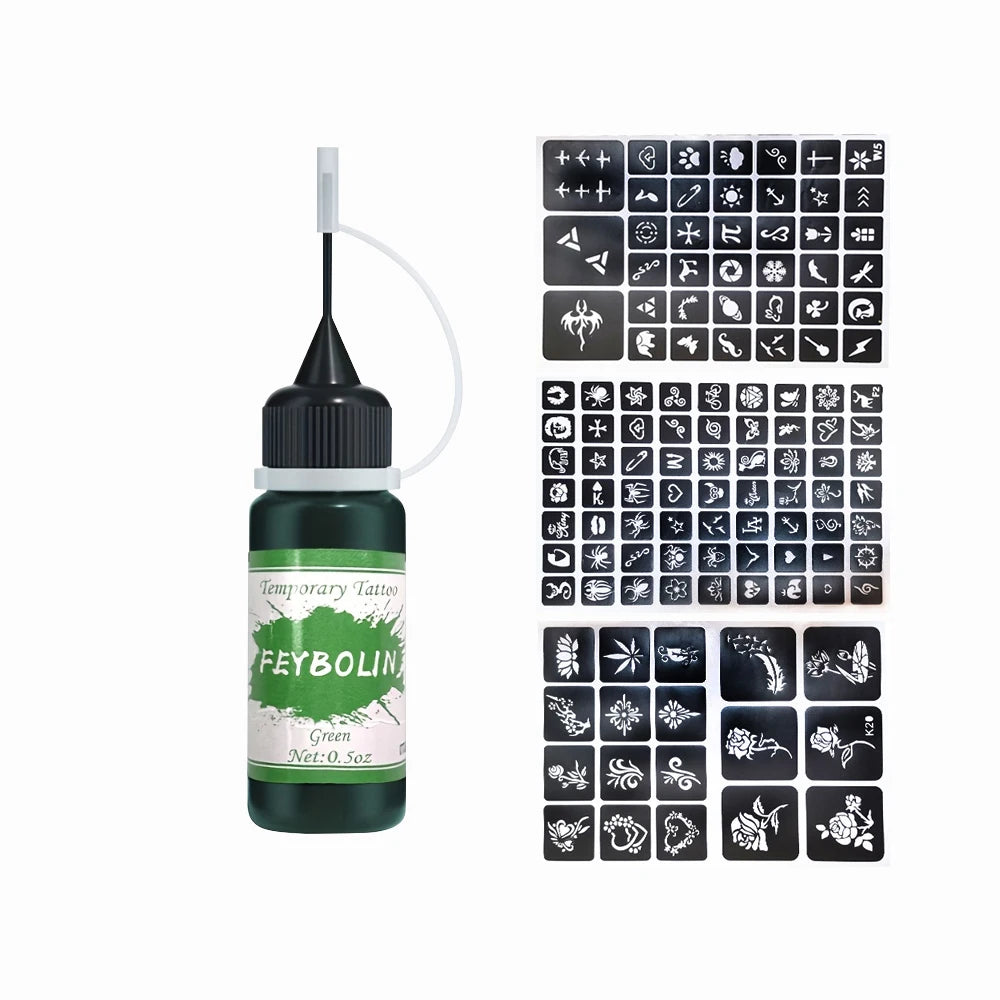 Temporary Tattoo Painting Gel for Freehand Body Art, Listed 0.5 oz Tattoo Paste with Seven 4pcs Style Labels for Adult Party and Costume Looks