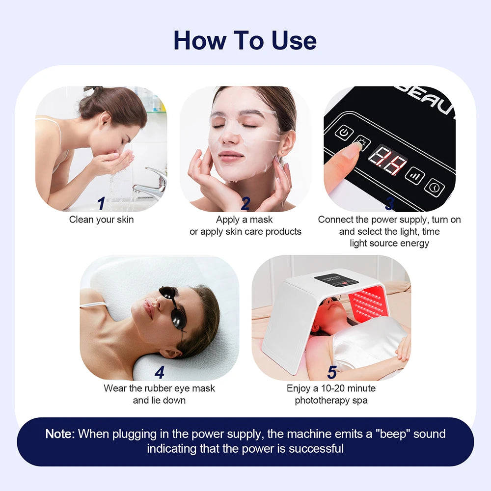 Foldable LED Facial Light Machine with 160 Listed LEDs and Seven Color Modes, 24W Face and Body Beauty Device with Eye Protection and Regional Plug Options