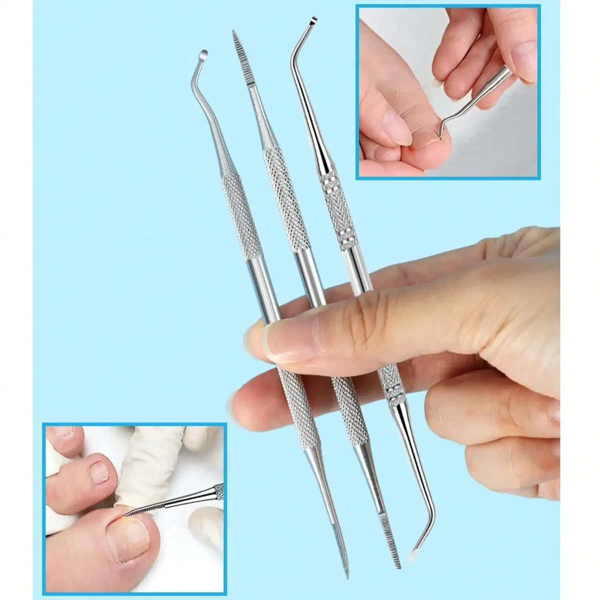 Nail Cleaning Tool Set, Three-Piece Manual Manicure and Pedicure Selection with Multifunctional File References for Adult Personal Grooming Routines