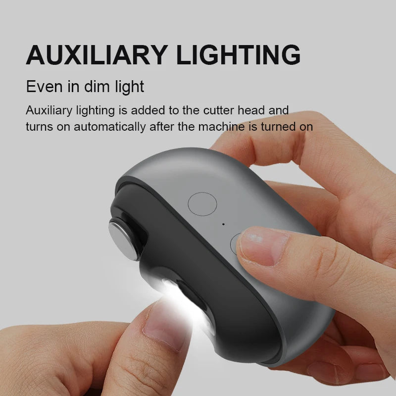 Mini Electric Nail Clipper with Rechargeable Type-C Charging, Automatic Sensing Light, Debris Compartment and Flat or Pointed Polishers for Home Nail Care