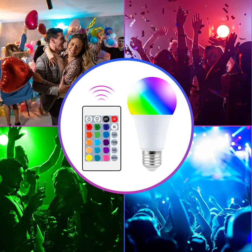 RGB LED Light Bulb E27 AC220V 8W, 16 Color Dimmable Mood Lighting with 24-Key Infrared Remote for Compatible Fixtures and Party Decor
