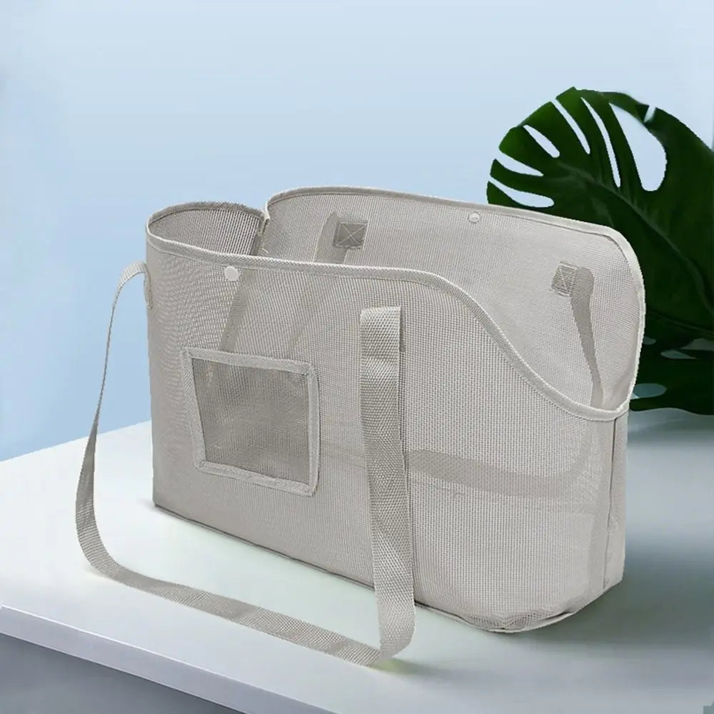 Mesh Dog Carrier Shoulder Bag, Foldable Breathable Pet Travel Handbag with Textilene, Nylon and Oxford Cloth in Beige, Black or Grey and M or L Size Options