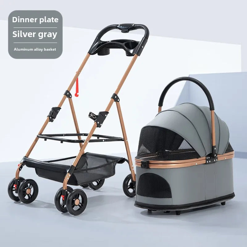 Folding Pet Stroller with Detachable Carrier, Listed 30lb Capacity and Easy Lock Canopy, Size M in Five Colors for Suitable Dogs and Cats on Neighborhood Outings