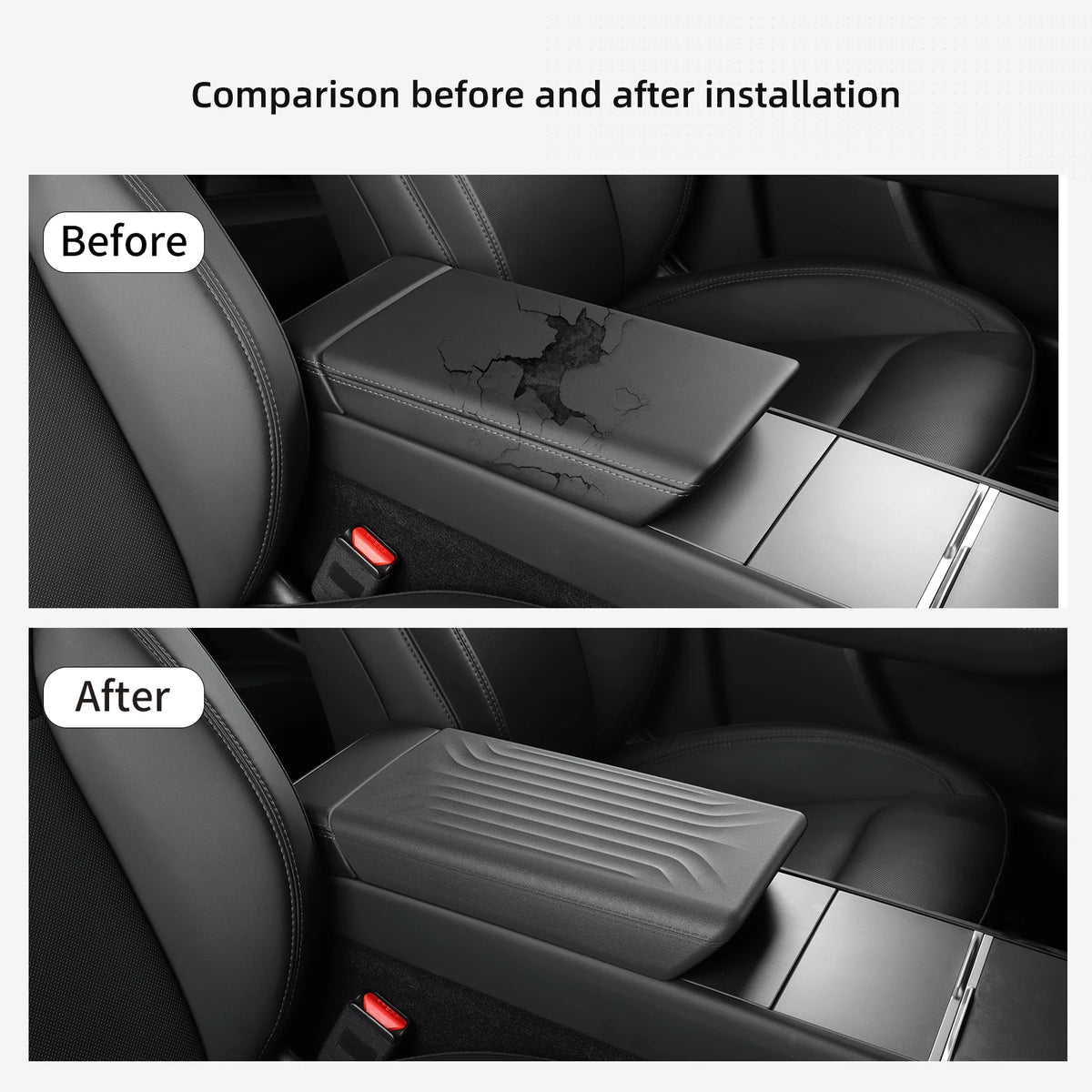 Center Console Armrest Cover with TPE and TPU Material Options, Stripe and Wavy Grain Styling for Select Tesla Model 3 Highland and Model Y Juniper Interiors